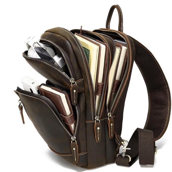 NWT Full Grain Leather Men’s Sling Bag 💼 - Picture 3 of 5